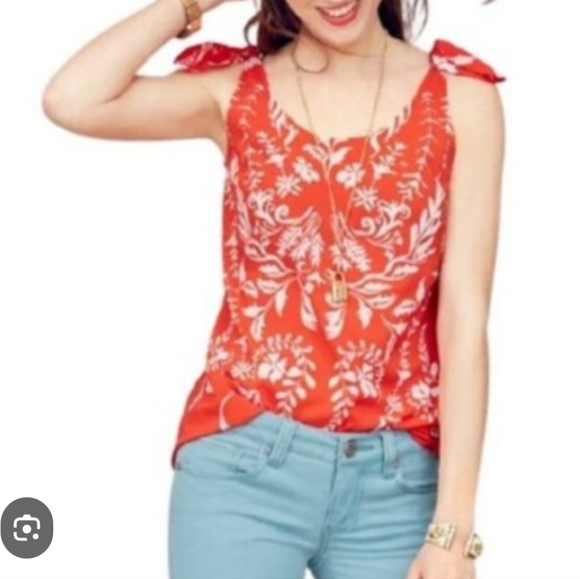 CAbi style 5255Mosaic Print Tie Tank Size Medium Orange With White Floral - Picture 1 of 7